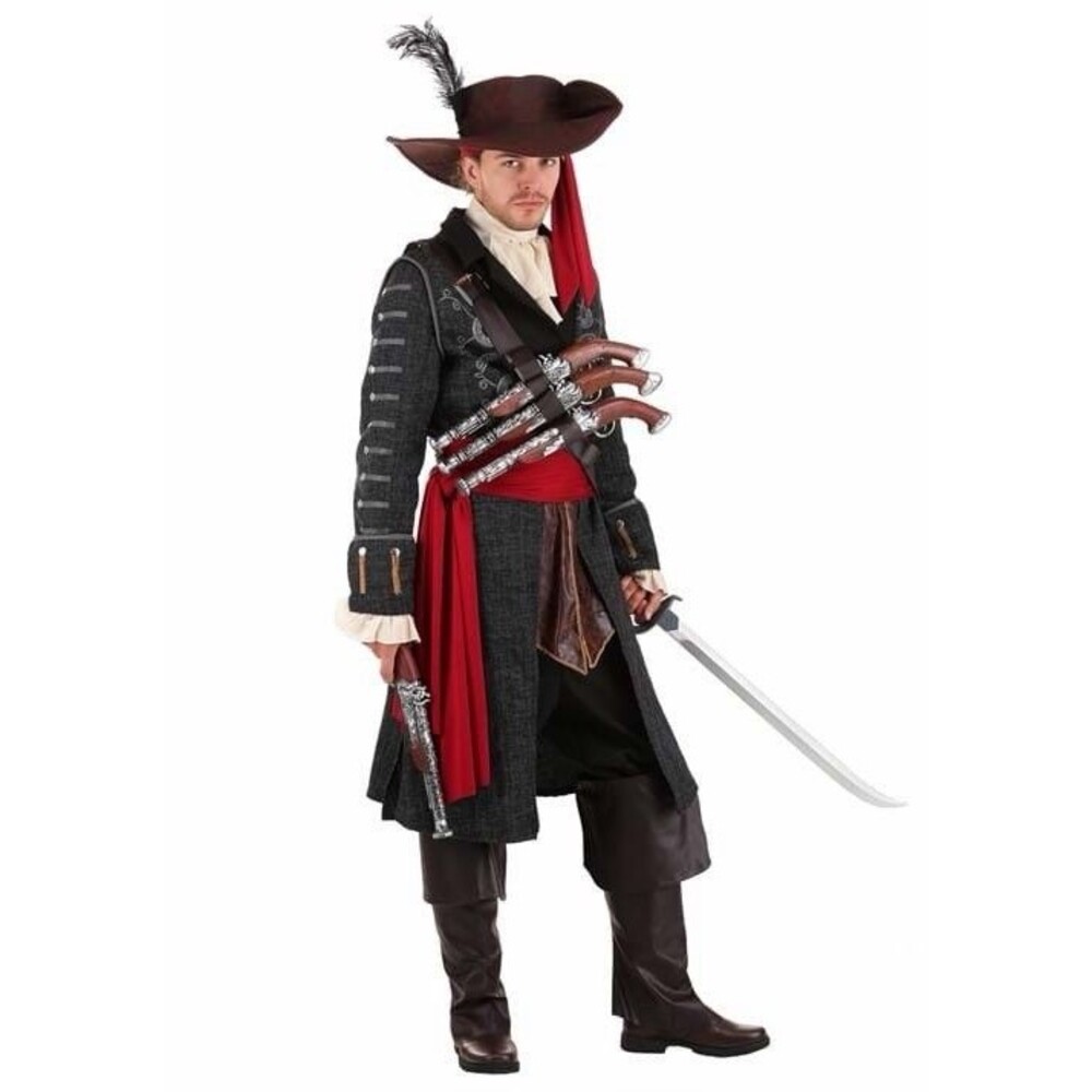 Detailed Blackbeard Pirate Costume for Adults Halloween Cosplay Mens Size Medium